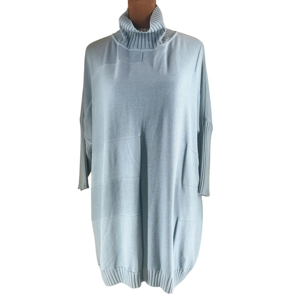 Cobblestone Italian Turtleneck Sweater Women OS Pale Blue Oversized‎ Tunic NWOT